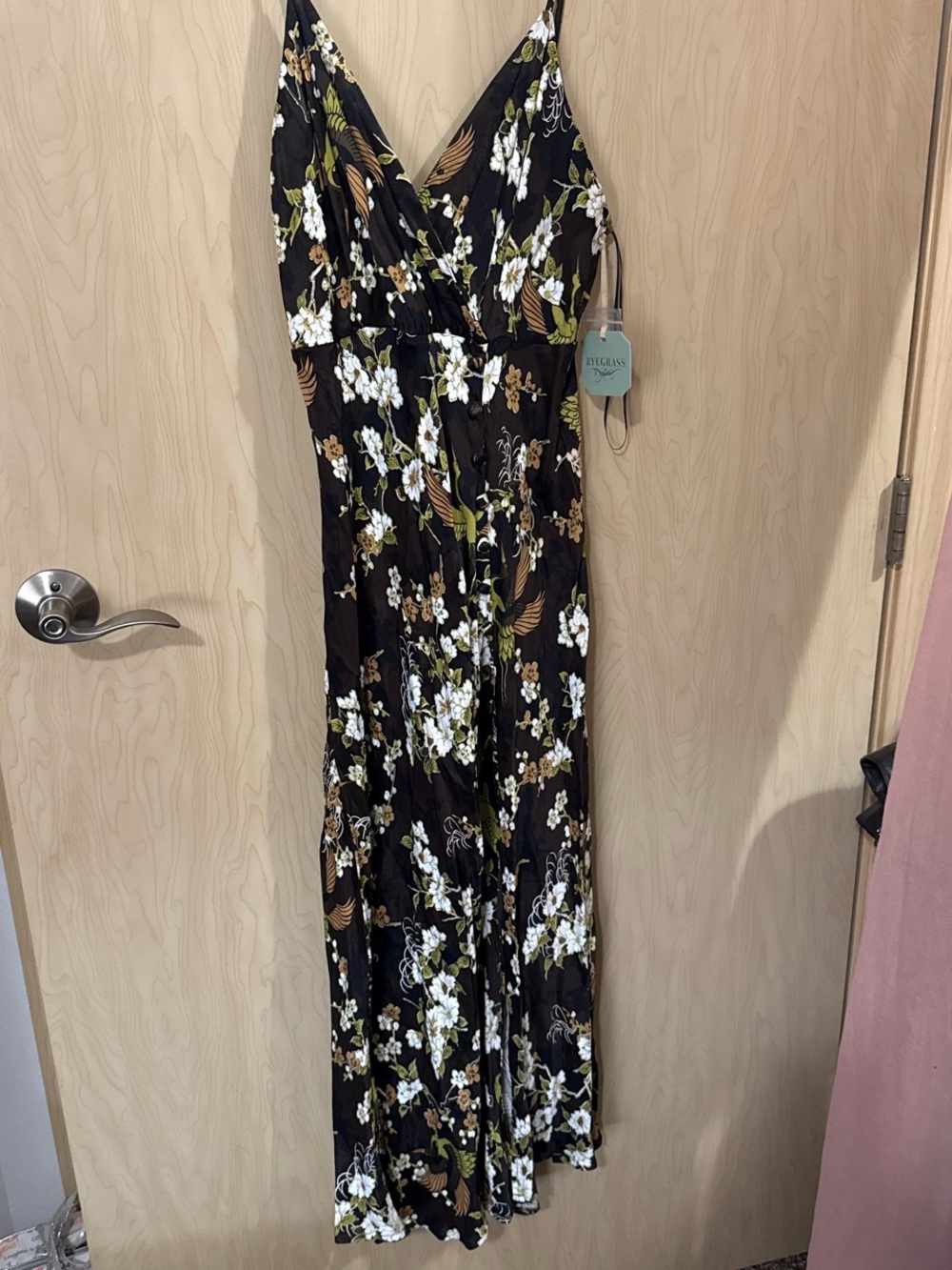 Floral Brown Midi Wrap Dress with V-Neck